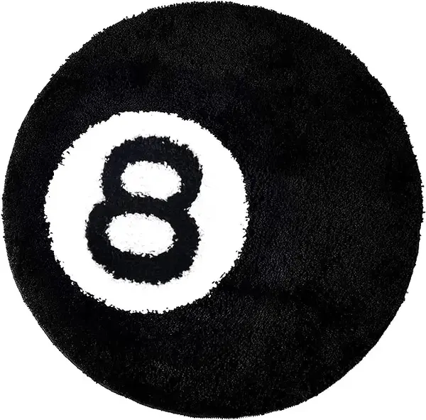 8 Ball Rug, 24 Black Round Rug Billiard Pool 8 Ball Carpet, Non-Slip Flocking Floor Area Rug for Living Room Decor, Alt Roo...