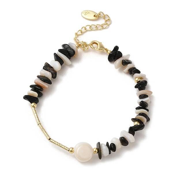 Natural Pearl & Shell & Obsidian Chips Beaded Bracelets