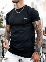 Men's Regular Fit Cross Print Short Sleeve Tee, Casual Graphic Round Neck T-Shirt for Summer, Fashion Men's Streetwear Top f...