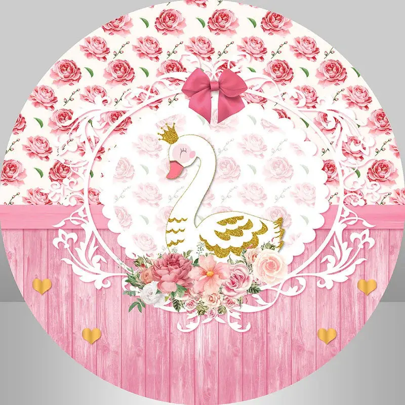 Aperturee Pink Wooden Floral Swan Girl Round Backdrop Kit | Circle Party Backdrop | Round Backdrop Stand Covers | Circle Back...