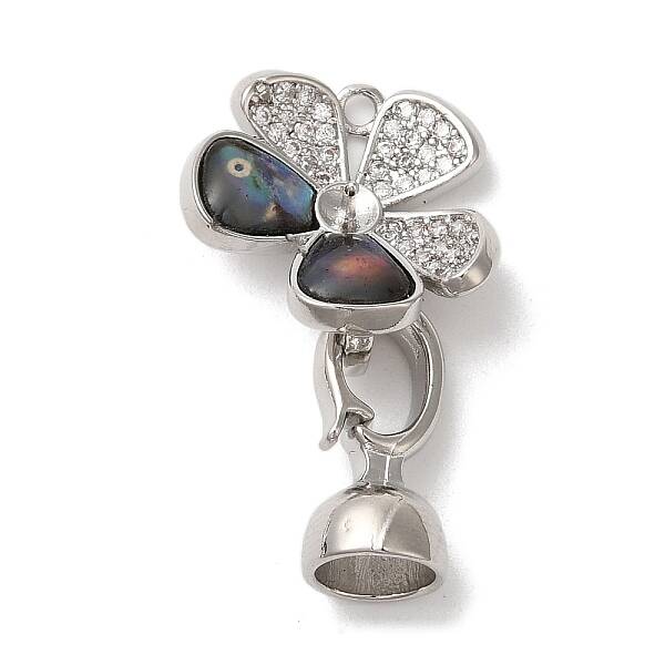 Flower Brass Micro Pave Cubic Zirconia Fold Over Clasps