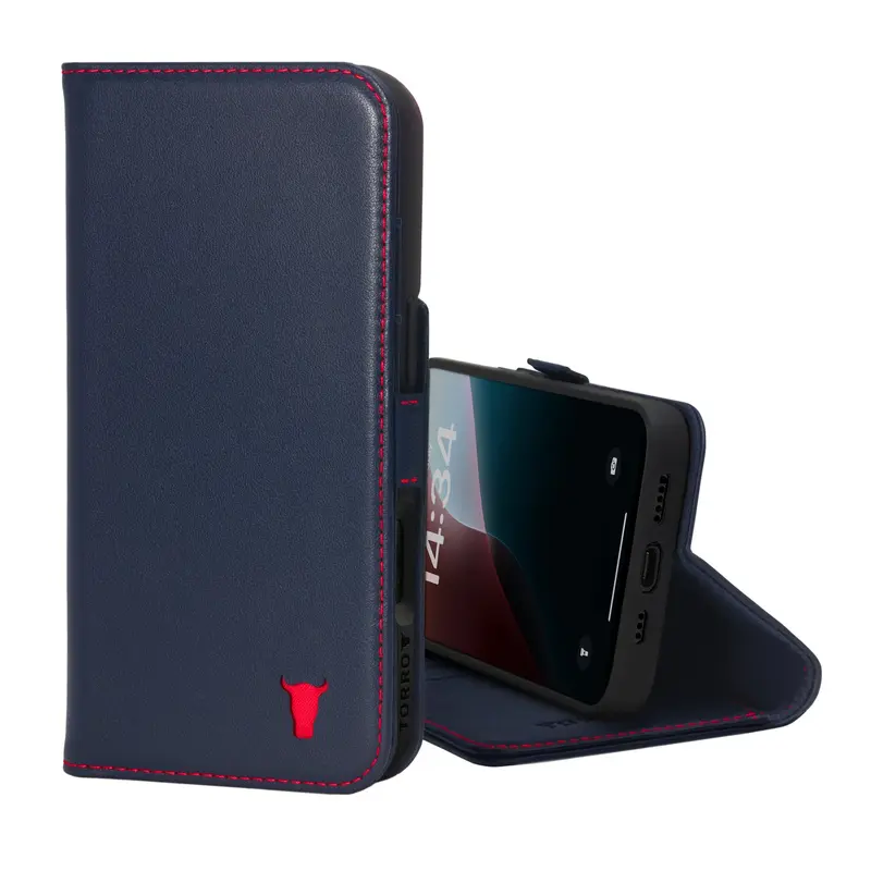 Apple iPhone 16 Leather Wallet Case (MagSafe Charging) - Navy Blue