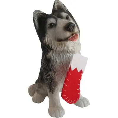 Sandicast Sitting Gray Siberian Husky Christmas Ornament