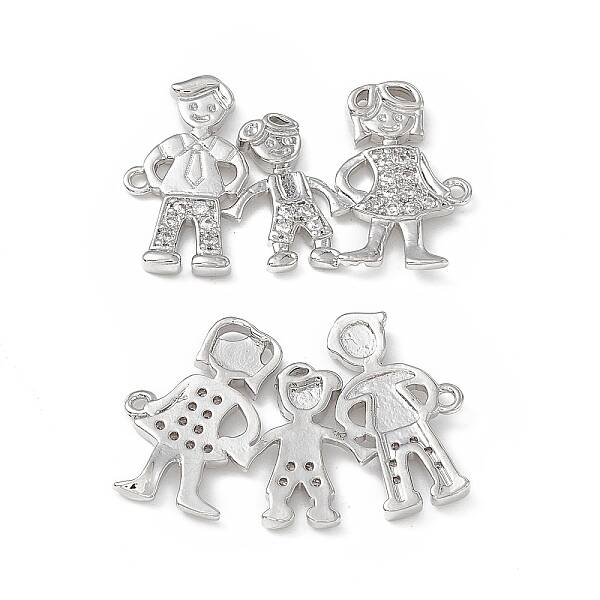 Brass Micro Pave Clear Cubic Zirconia Connector Charms