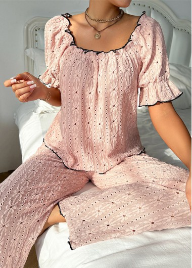 Modlily Light Pink Short Sleeve Lounge Top and Pants - S