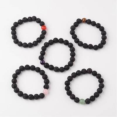 Natural Lava Rock Beaded Stretch Bracelets