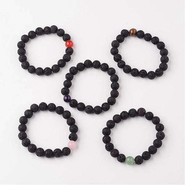 Natural Lava Rock Beaded Stretch Bracelets