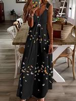 【Plus Size】 Butterfly Print Tank Dress, Plus Casual Sleeveless Long Dress for Summer, Women's Clothes for Daily Wear