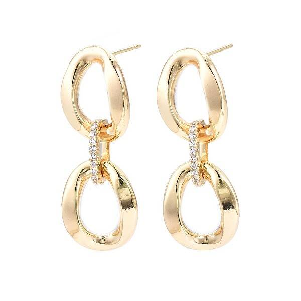 Cubic Zirconia Interlocked Oval Dangle Stud Earrings