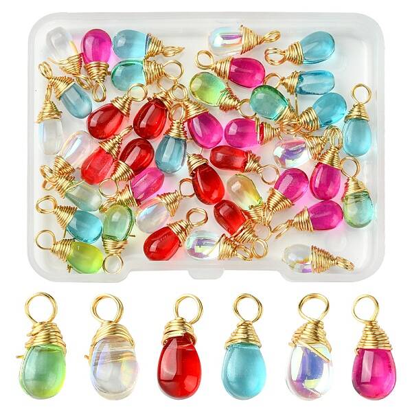 40Pcs 5 Colors Transparent Glass Charms