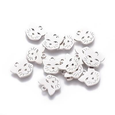 Non-Tarnish 201 Stainless Steel Kitten Charms