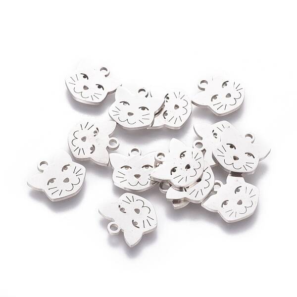 Non-Tarnish 201 Stainless Steel Kitten Charms