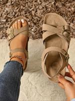 Women's Boho Style Comfy Sandals, Casual Comfortable Flat Buckle Sandals for Summer, Lightweight Breathable Shoes for Daily W...