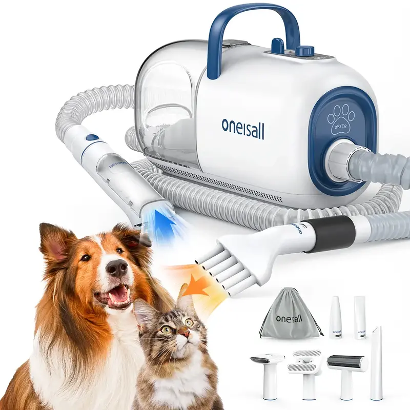 Oneisall  Smart Pet Grooming Vacuum Blow Dryer and Clippers, Dog Grooming Kit for Shedding Drying Trimming Pet's Hair, 7 Leve...