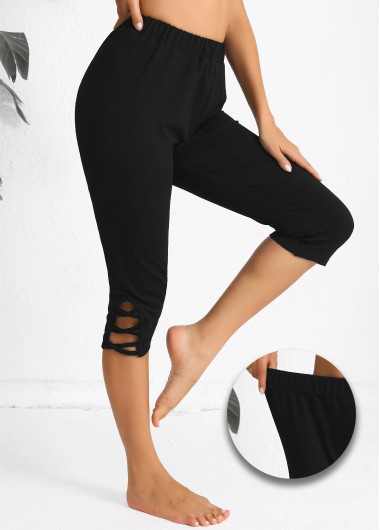 Modlily Black High Waisted Capri Elastic Waist Leggings - 3XL