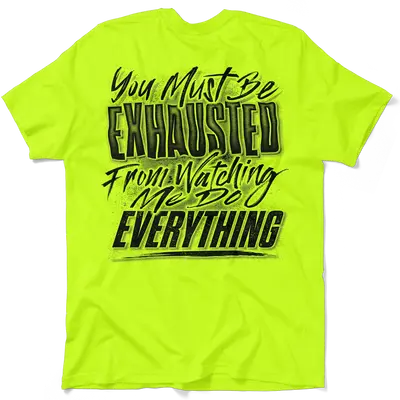 Exhausted - Safety Yellow Pocket T-Shirt