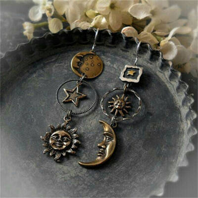 Sun with Moon Gothic Style Alloy Dangle Earrings