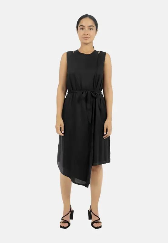 Funchal Asymmetric Wrap Dress Black | Size: XL