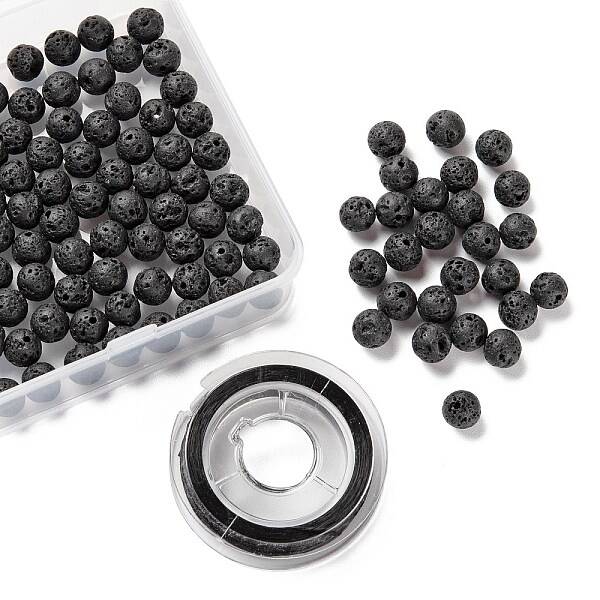 100Pcs 8mm Natural Lava Rock Beads Round Beads