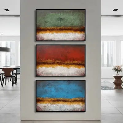Extra Large Set of 3 Paintings On Canvas Original Abstract Landscape Textured Minimalist Art Colorful Oil Painting | TIME OF ...