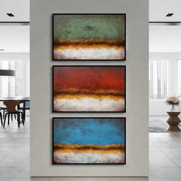 Extra Large Set of 3 Paintings On Canvas Original Abstract Landscape Textured Minimalist Art Colorful Oil Painting | TIME OF ...