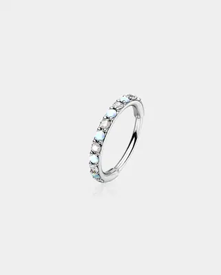 Alternating Opal and CZ Segment Nose Ring - Clear / 6mm
