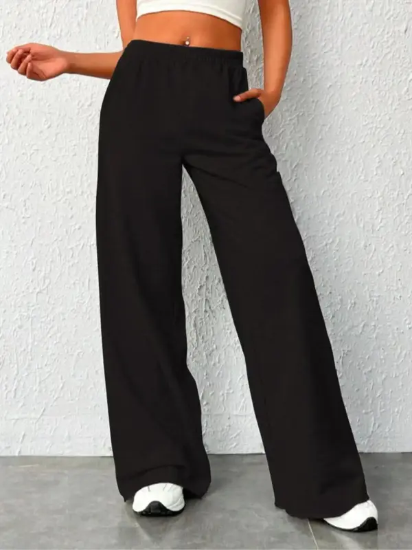 Women's Solid Breathable & Thin High-Waisted Straight Leg Sweatpants with Pockets, Causal Elastic Waist Pants Trousers for Da...