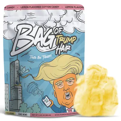 Punchy Munchies Bag of Trump Hair Cotton Candy - Gag Gift for Kids Teens, Funny Birthday Present for Men Women, Novelty White...