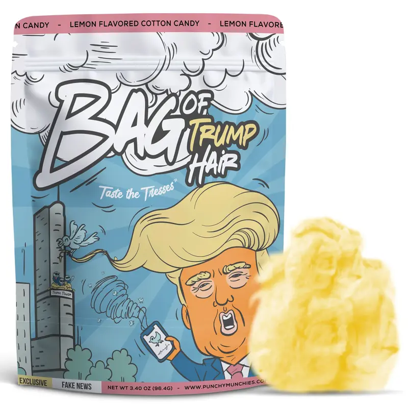 Punchy Munchies Bag of Trump Hair Cotton Candy - Gag Gift for Kids Teens, Funny Birthday Present for Men Women, Novelty White...
