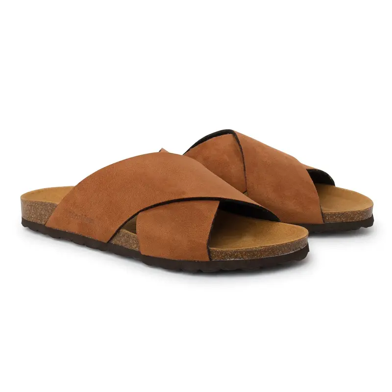 Alacant Vegan Suede Slide Cork Sandal - Caramel Brown | Select size: 9 US (40EU) | Color: Caramel Brown