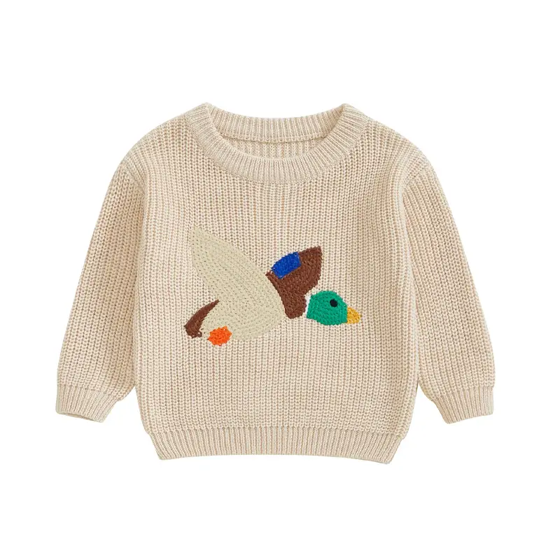 Toddler Baby Girl Boy Knit Sweater Duck Embroidery Western Country Sweatshirt Oversized Tops Fall Winter Clothes