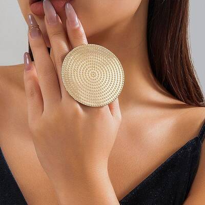 Big Flat Round Alloy Open Cuff Rings for Women