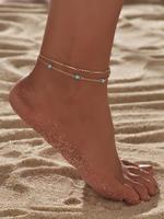 Boho Style Turquoise Texture Beaded Double Layer Anklet for Women & Girls, Fashion Jewelry for Beach Party, Daily Clothing De...