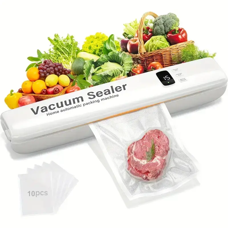 3-in-1 Automatic Vacuum Sealer Machine, Upgraded Food Saver With LED Display, Compact Design, Includes 10 Vacuum Bags - Multi...