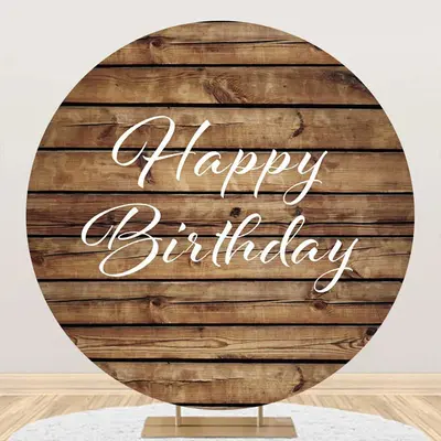 Brown White Wooden Circle Happy Birthday Backdrop - Aperturee