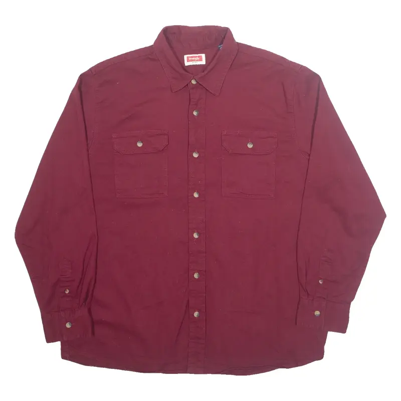 WRANGLER Mens Plain Shirt Maroon Long Sleeve XL