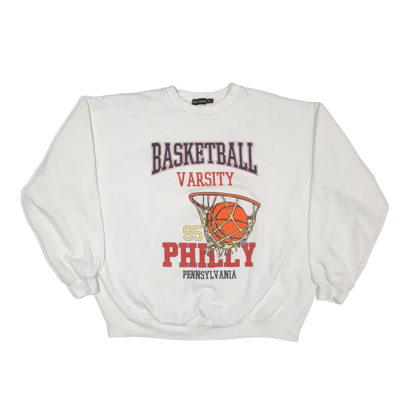 PRETTY LITTLE THING Basketball Varsity Philly USA Sweatshirt White Womens L