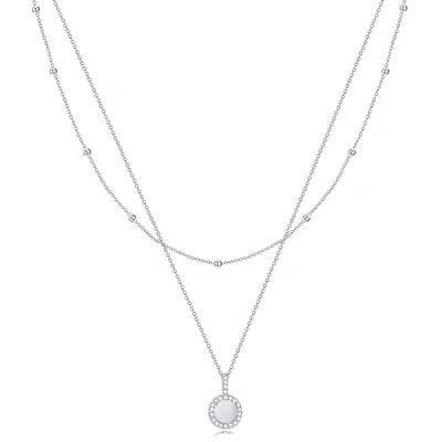 Sterling Silver Round Cubic Zirconia & Opal Round Layered Necklace For Women
