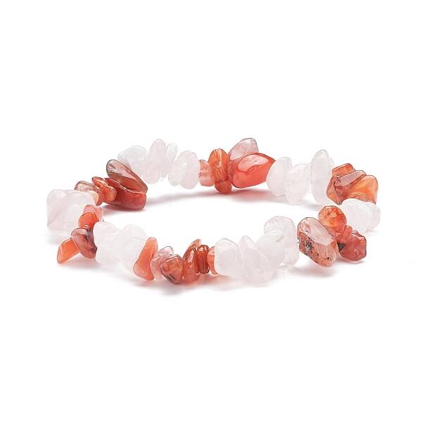 Natural Carnelian(Dyed) & Rose Quartz Chips Beads Stretch Bracelet for Women
