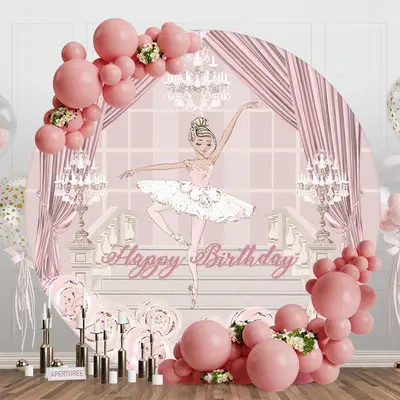 Aperturee Rose Gold Floral Princess Round Birthday Backdrop - Aperturee