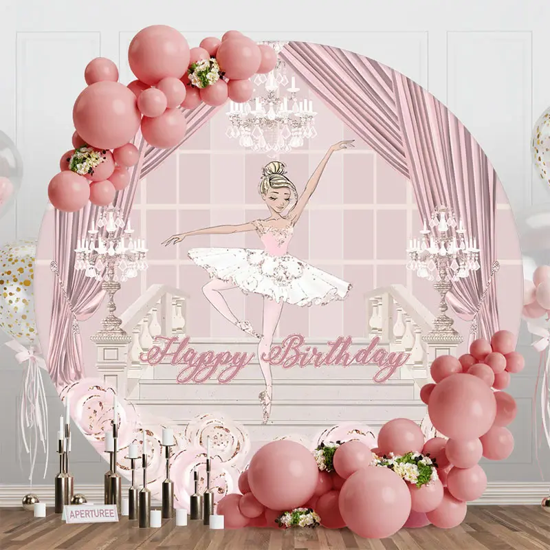 Aperturee Rose Gold Floral Princess Round Birthday Backdrop - Aperturee