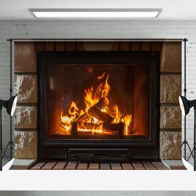 Aperturee Retro Stone Wall Fireplace Christmas Photo Backdrop - Aperturee