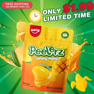 $1.99 limited time sale  Amos Peelerz Hawaiian style assorted fruit gummies | mango, lychee, pineapple, peach, banana | peela...