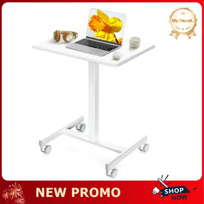 Small Mobile Rolling Standing Desk, Overbed Table, Teacher Podium Desk with Wheels, Adjustable Work Table, Laptop Computer Ca...