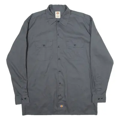 DICKIES Mens Worker Shirt Grey Long Sleeve L