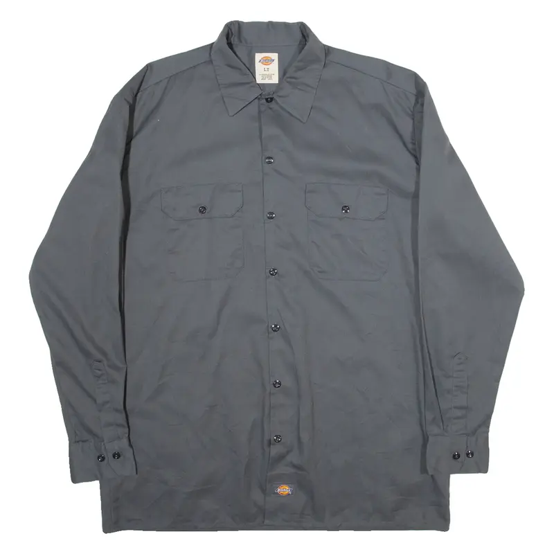 DICKIES Mens Worker Shirt Grey Long Sleeve L