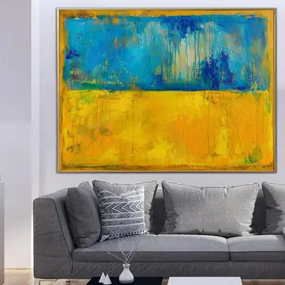 Original Blue And Yellow Painting Abstract Ukrainian Flag Colors Wall Art Modern Painting Stand with Ukraine Pray for Ukraine...