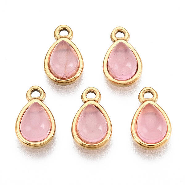 Natural Rose Quartz Teardrop Charms