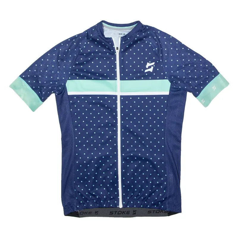 STOKE Full Zip Cycling Mens Jersey Blue High Neck M