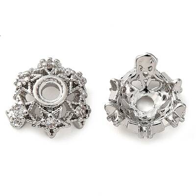 Brass Micro Pave Clear Cubic Zirconia Bead Caps